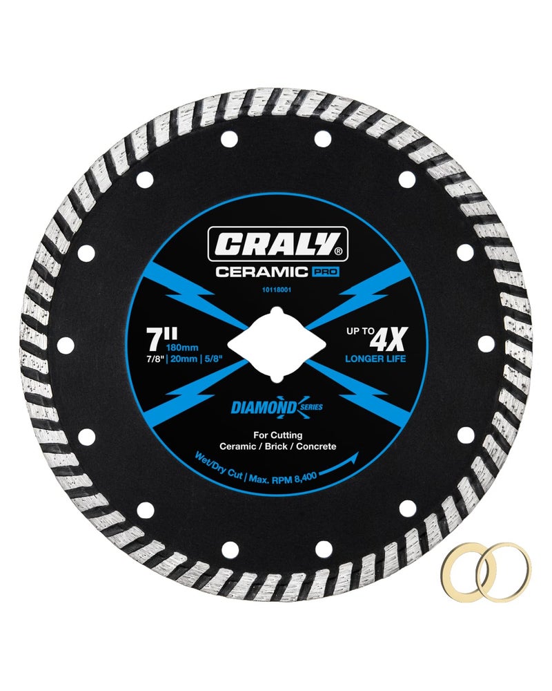 CRALY 7 Inch Super Thin Turbo Diamond Blade, 7/8 in Arbor, 7'' Diamond Stone Blade for Angle Grinder & Circular Saw, Diamond Cutting Wheel for Cutting Granite, Concrete, Brick, Marble, Masonry - Image 1